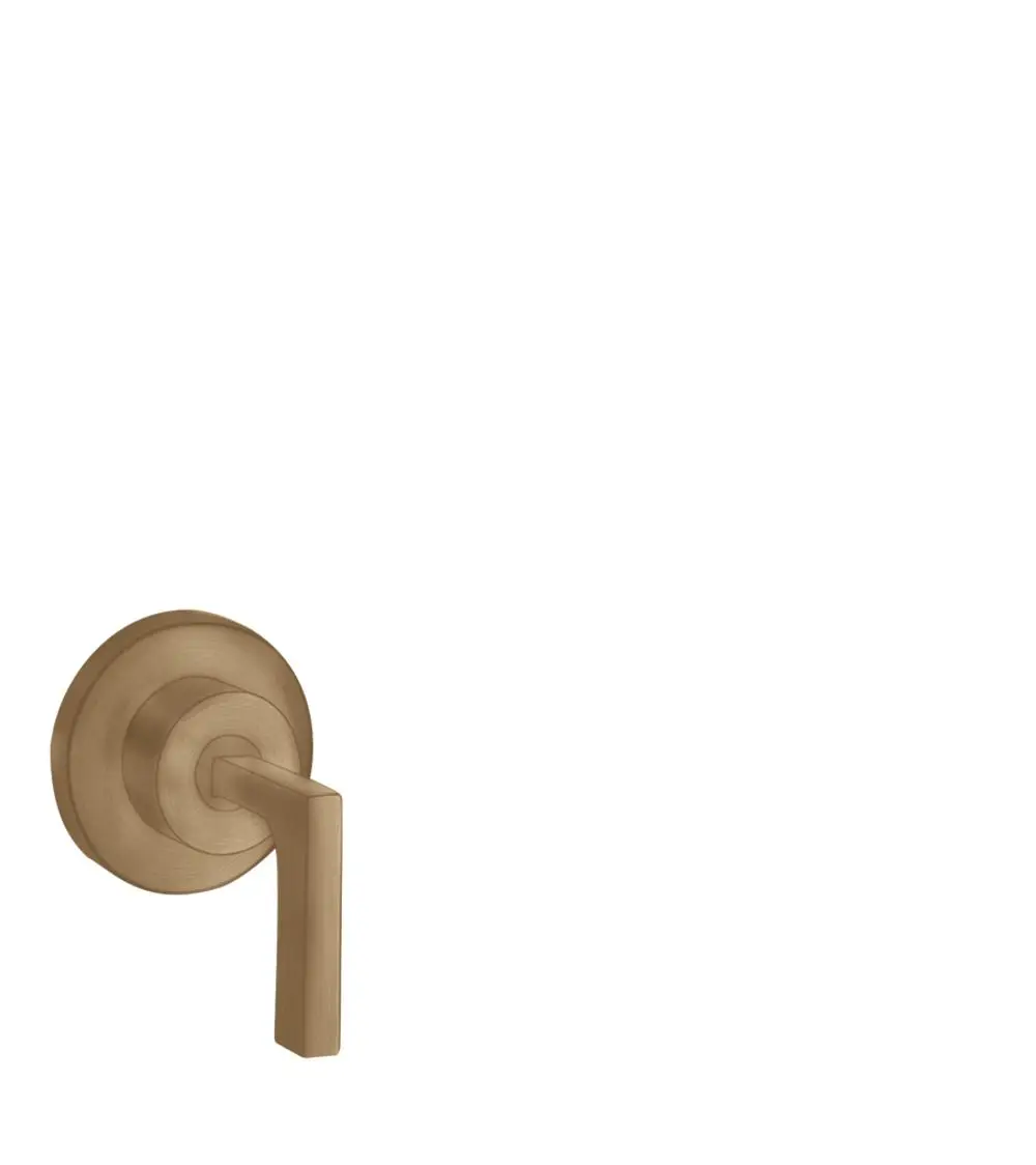 Citterio Absperrventil von AXOR mit Hebelgriff in Brushed Bronze, installiert an einer Wand. Kompakte Bauform mit schlichtem Design.